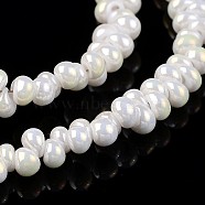 Full Rainbow Plated Teardrop Imitation Jade Glass Beads Strands, Top Drilled Beads, Creamy White, 3x3mm, Hole: 0.5mm, about 291pcs/strand, 17.7 inch(X-EGLA-E032-FR02)