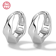 Rhodium Plated 925 Sterling Silver Twist Hoop Earrings, with S925 Stamp, Platinum, 12mm(CH1017-2)