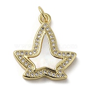 Brass Micro Pave Cubic Zirconia Pendants, with Shell, Starfish, Real 18K Gold Plated, 20.5x18.5x3mm, Hole: 3.4mm(KK-Q808-20G)
