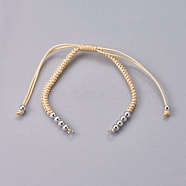 Nylon Cord Braided Bead Bracelets Making, with Brass Beads, Long-Lasting Plated, Real Platinum Plated, Wheat, 10-1/4 inch~11-5/8 inch(26~29.6cm)(BJEW-F360-FP12)