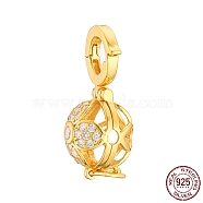 925 Sterling Silver Micro Pave Cubic Zirconia Bead Cage Pendants, Flower, Real 18K Gold Plated, 21.5x9.5x10mm, Hole: 5mm, Inner Diameter: 8.3mm(STER-K176-14G)