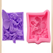 Silicone Molds, for Handmade Soap Making, Rectangle with Fairy & Flower, Hot Pink, 89x62x27mm(PW-WG84040-01)
