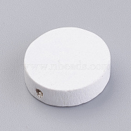 Natural Wood Beads, Dyed, Flat Round, White, 20x6mm, Hole: 2mm, about 430pcs/500g(WOOD-Q030-55G)