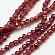 Natural Garnet Beads Strands, Faceted Round, 3mm, Hole: 0.8mm, about 123pcs/strand, 15 inch(G-A129-3mm-05)