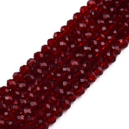 Transparent Glass Beads Strands, Faceted, Rondelle, Dark Red, 2.5~3.1x1.5~2.2mm, Hole: 0.5mm, about 165~170pcs/strand, 16~17.5 inch(GLAA-R200-C20)