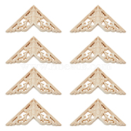 Rubber Wood Carved Onlay Applique, Center Flower Long Applique, for Door Cabinet Bed Unpainted Decor European Style, Triangle, BurlyWood, 103x103x9.5mm(AJEW-WH0165-97)