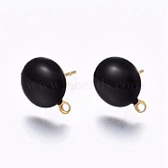 Ion Plating(IP) 304 Stainless Steel Stud Earring Findings, with Loop, Enamel, Flat Round, Golden, Black, 12.5x10x2mm, Hole: 1.2mm, Pin: 0.8mm, 100pc/bag(STAS-P203-A02-02)