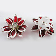 Acrylic Rhinestone Flower Flat Back Cabochons, with Brass Findings, Red, 24x7mm(GACR-R016-08)