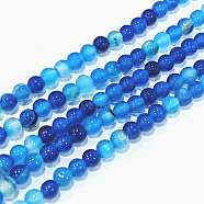 Natural Striped Agate/Banded Agate Beads Strands, Round, Dyed & Heated, Blue, 6mm, Hole: 1mm, about 64pcs/strand, 14.5 inch(G-D845-01F-6mm)