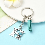 Alloy with Resin Imitation Synthetic Turquoise Keychain, with Tassel Pendant and Iron Rings, Letter H, 8cm, Pendant: 26~35mm(KEYC-YW00087-08)