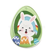 Easter Printed Transparent Acrylic Pendants, Egg with Rabbit, Yellow Green, 42.5x31.5x2.5mm, Hole: 1.6mm(MACR-P042-B02)