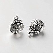 Flat Round with Chinese Blessing Tibetan Style Alloy Charms, Antique Silver, 12x9x7mm, Hole: 1.5mm(PALLOY-N0115-03AS)