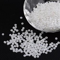 8/0 Ceylon Round Glass Seed Beads, White, Size: about 3mm in diameter, hole:1mm, about 1101pcs/50g(X-SEED-A011-3mm-141)