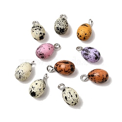Opaque Resin Pendants, Spotted Egg Charm, with Platinum Zinc Alloy Loop, Mixed Color, 8x16mm, Hole: 2mm(RE-CBAAB56-01)