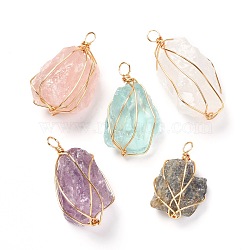 Natural & Synthetic Gemstone Pendants, with Real 18K Gold Plated Eco-Friendly Copper Wire, Nuggets, 36~50x23~25x15~21mm, Hole: 4.5mm(PALLOY-JF00908)