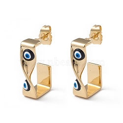 Brass Enamel Evil Eye Stud Earrings, with Ear Nuts, Real 18K Gold Plated Twist Earrings for Women Girls, Black, 24x12mm, Pin: 1mm(EJEW-A093-04G-10)