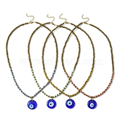 Handmade Evil Eye Lampwork Pendant Necklace with Glass Seed Beaded Chains for Women, Mixed Color, 21.46 inch(54.5cm)(NJEW-JN04418)