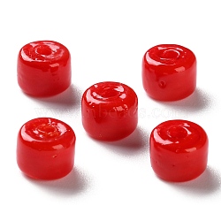 Handmade Lampwork Beads, Column, Red, 6~6.5x8~8.5x8~8.5mm, Hole: 1.8mm(LAMP-Q003-05A)