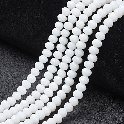 Opaque Solid Color Imitation Jade Glass Beads Strands, Faceted, Rondelle, White, 2.9~3.3x2mm, Hole: 0.8mm,  about 148~150pcs/strand, 39.5~40cm(EGLA-A044-P2mm-D01)