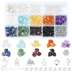 DIY Jewelry Making Finding Kit, Including  Natural Mixed Gemstone Chips & Glass Seed Beads, Elephant & Heart & Star Alloy Pendant & Clasps, Brass Jump Rings & Eye Pin(DIY-FS0004-05)