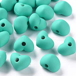 Acrylic Beads, Rubberized Style, Half Drilled Beads, Heart, Light Sea Green, 14.5x18.5x13.5mm, Hole: 3.5mm(OACR-S039-03-68)