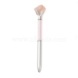 Raw Natural Rose Quartz Chip on Top Ball-Point Pen, Iron Ball-Point Pen, Office School Supplies, 164~173x20.5~33x19.5~27mm(AJEW-G063-01A)