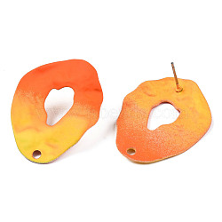 Spray Painted Iron Stud Earring Findings, with Hole, Twist Teardrop, Dark Orange, 31x25mm, Hole: 2mm, Pin: 0.7mm(IFIN-N008-022C)