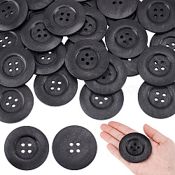 30Pcs Wood Buttons, 4-Hole, Clothing Accessories, Flat Round, Black, 60x5.5mm, Hole: 4.5mm(BUTT-OC0001-50B)