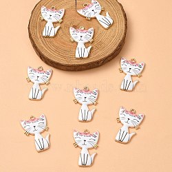 Alloy Enamel Pendants, Cadmium Free & Nickel Free & Lead Free, Golden, Cat Charms, White, 30x19.5x2.5mm, Hole: 2.2mm(ENAM-YW0003-51A)