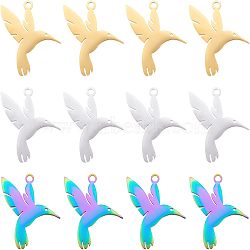 12Pcs 3 Colors 201 Stainless Steel Pendants, Laser Cut, Hummingbird, Mixed Color, 22x18.5x1mm, Hole: 1.5mm, 4pcs/color(STAS-UN0033-80)