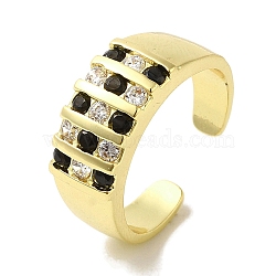 Rack Plating Brass Micro Pave Cubic Zirconia Cuff Rings, Long-Lasting Plated, Lead Free & Cadmium Free, Black, Adjustable(RJEW-H228-13G-02)