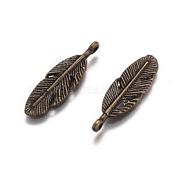 Tibetan Style Alloy Pendants, Feather, Antique Bronze, 29.5x9x2mm, Hole: 1.6mm(PALLOY-E556-02AB)