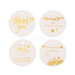 100Pcs Hot Stamping Paper Thank You Printed Gift Tags, Round, White, 3.5x0.04cm(CDIS-H007-05)