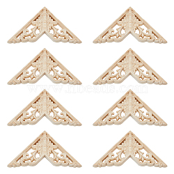 Rubber Wood Carved Onlay Applique, Center Flower Long Applique, for Door Cabinet Bed Unpainted Decor European Style, Triangle, BurlyWood, 103x103x9.5mm(AJEW-WH0165-97)