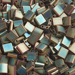 MIYUKI TILA Beads, Japanese Seed Beads, 2-Hole, (TL2035) Matte Metallic Khaki Iris, 5x5x1.9mm, Hole: 0.8mm, about 590pcs/50g(SEED-X0054-TL2035)