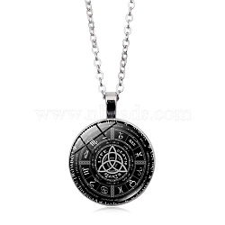 Alloy Pendant Necklaces, Glass Flat Round Jewelry for Unisex, Platinum, 17.72 inch(45cm)(PW23101270377)