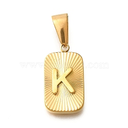 304 Stainless Steel Pendants, Rectangle with Letter Charm, Real 18K Gold Plated, Letter K, 22x12.5x4mm, Hole: 8x4mm(STAS-S161-01K-G)