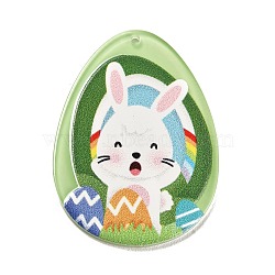 Easter Printed Transparent Acrylic Pendants, Egg with Rabbit, Yellow Green, 42.5x31.5x2.5mm, Hole: 1.6mm(MACR-P042-B02)