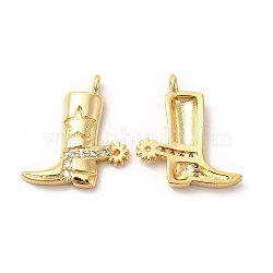 Rack Plating Brass Micro Pave Cubic Zirconia Pendants, Long-Lasting Plated, Cadmium Free & Lead Free, Punk Style Boot Charm, Real 18K Gold Plated, 20.5x18.5x4mm, Hole: 1.8mm(KK-H436-11G)