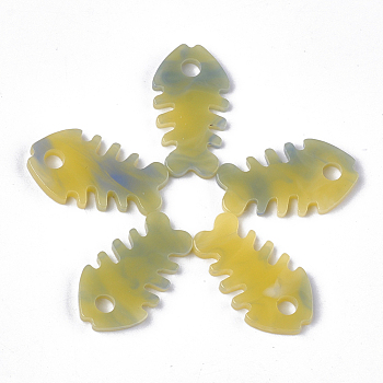 Cellulose Acetate(Resin) Pendants, Fishbone, Yellow Green, 24.5x13.5x2.5mm, Hole: 3.5mm