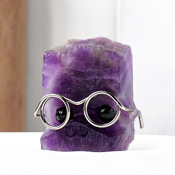 Natural Amethyst Hedgehog Display Decorations, with Glasses, Home Office Decoration, 30~40mm