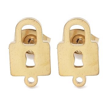 Lock Ion Plating(IP) 304 Stainless Steel Stud Earring Findings, with Loop, Golden, 12.5x7mm, Hole: 1.2mm, Pin: 0.8x11mm