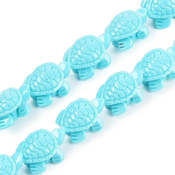 Synthetic Coral Carved Beads Strands, Dyed, Tortoise, Cyan, 15x12x6.5mm, Hole: 1.4mm, about 22pcs/strand, 12.01 inch(30.5cm)