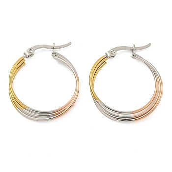 202 Stainless Steel Multi Layered Hoop Earrings, with 304 Stainless Steel Pins for Women, Mixed Color, 24x3.5mm
