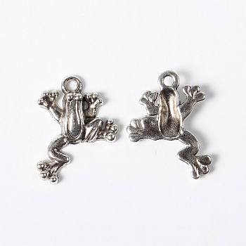 Alloy Pendants, Cadmium Free & Lead Free, Antique Silver Color, Frog, about 17mm wide, 21.5mm long, hole: 1.5mm