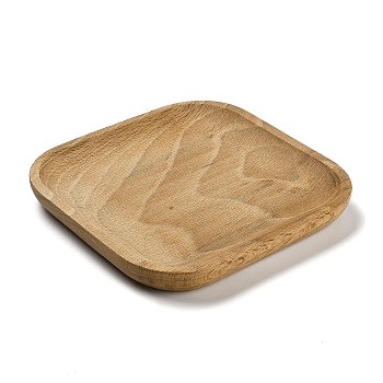 Wood Jewelry Plate Storage Tray, Cosmetics Jewelry Organizer, Undyed, Square, BurlyWood, 13x13x1.5cm, Inner Diameter: 12x12cm