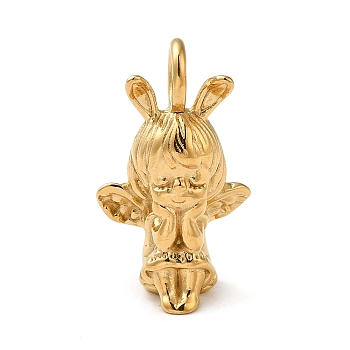 304 Stainless Steel Pendants, Angel Charm, Real 18K Gold Plated, 25x16x10.5mm, Hole: 5mm