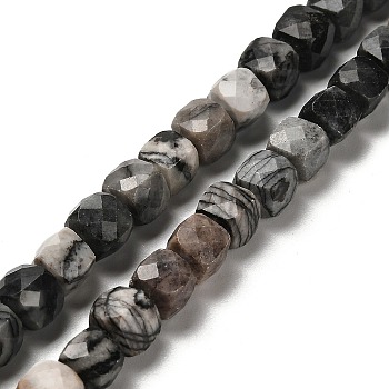 Natural Black Netstone Beads Strands, Faceted, Cube, 6.5~7.5x6.5~7.5x6.5~7.5mm, Hole: 1.2mm, about 57~58pcs/strand, 15.35~15.55 inch(39~39.5cm)