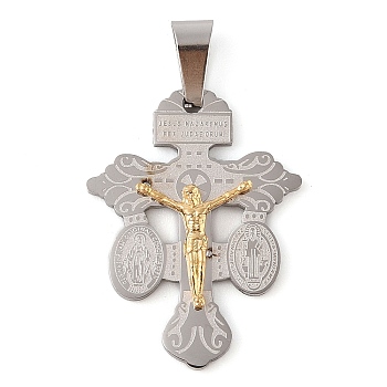 304 Stainless Steel Pendants, Crucifix Cross Charm, Golden & Stainless Steel Color, 27x20x3mm, Hole: 7x5mm