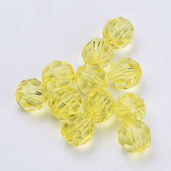 Transparent Acrylic Beads, Faceted, Round, Yellow, 8x7mm, Hole: 1.5mm, about 130pcs/36g